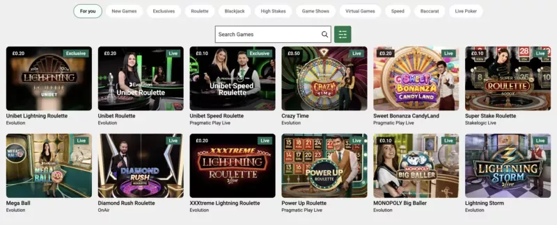 Unibet játékok