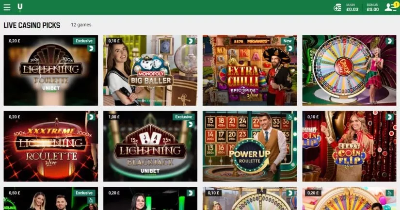 Unibet παιχνίδια